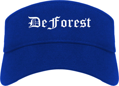 DeForest Wisconsin WI Old English Mens Visor Cap Hat Royal Blue