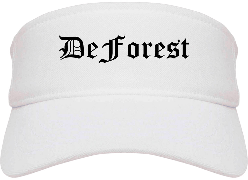 DeForest Wisconsin WI Old English Mens Visor Cap Hat White