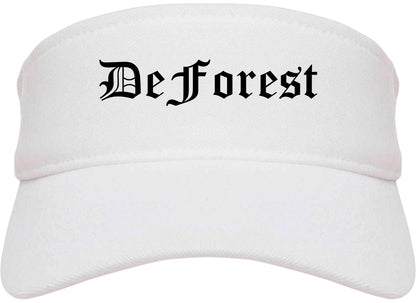 DeForest Wisconsin WI Old English Mens Visor Cap Hat White
