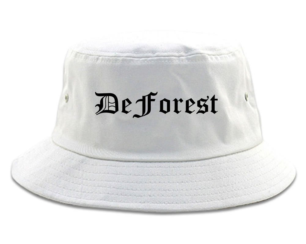 DeForest Wisconsin WI Old English Mens Bucket Hat White