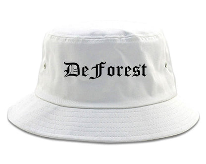 DeForest Wisconsin WI Old English Mens Bucket Hat White