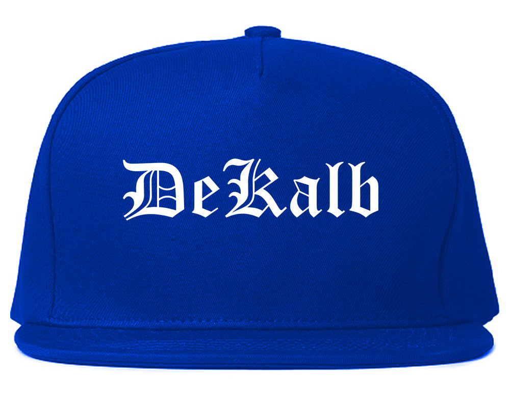 DeKalb Illinois IL Old English Mens Snapback Hat Royal Blue