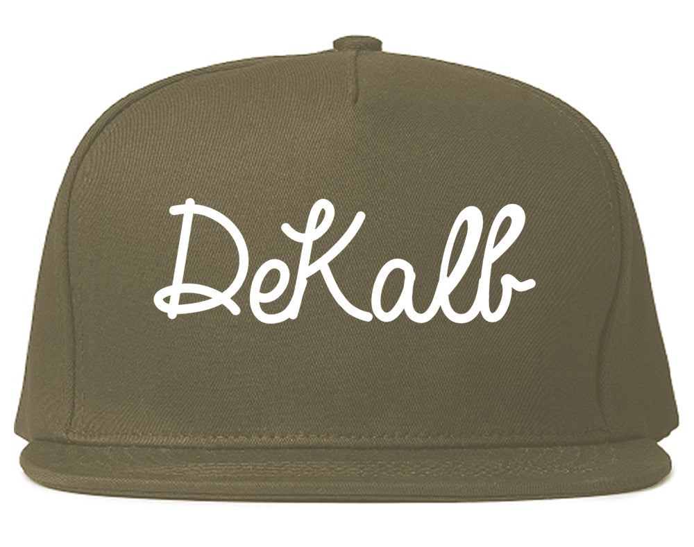 DeKalb Illinois IL Script Mens Snapback Hat Grey