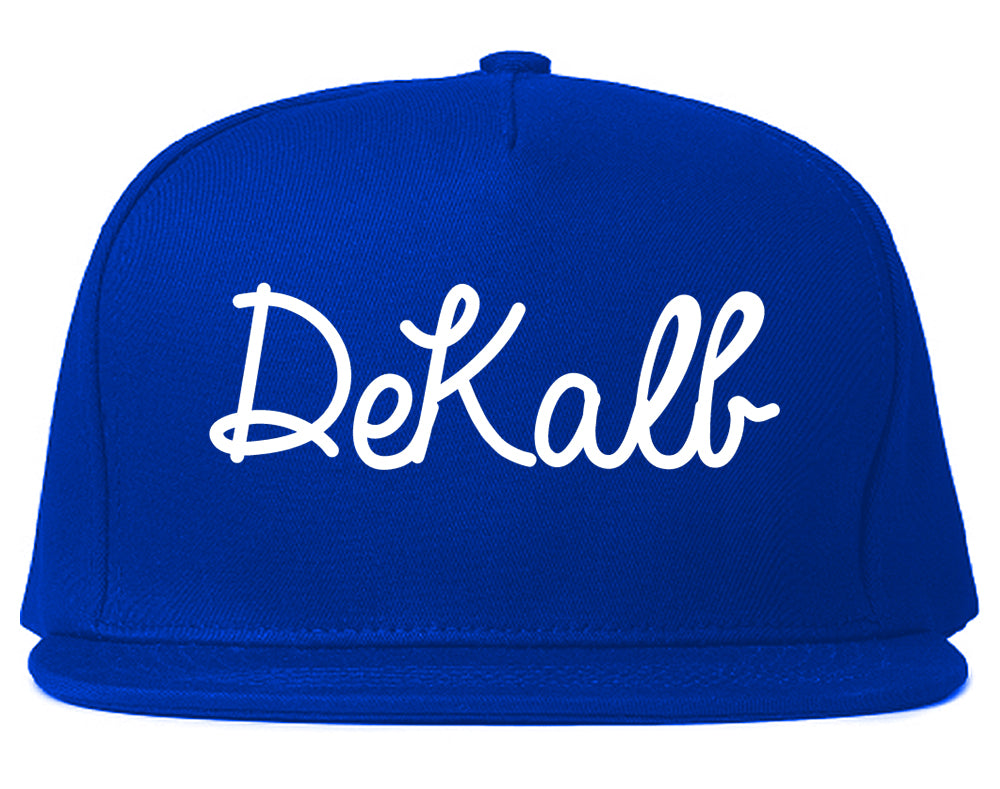 DeKalb Illinois IL Script Mens Snapback Hat Royal Blue