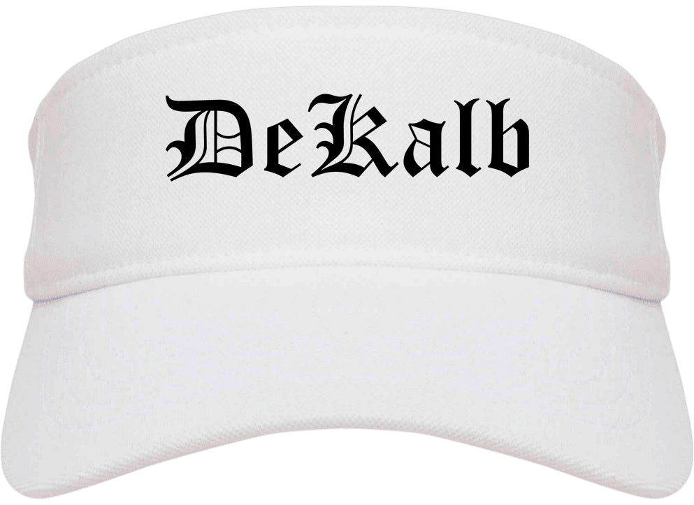 DeKalb Illinois IL Old English Mens Visor Cap Hat White