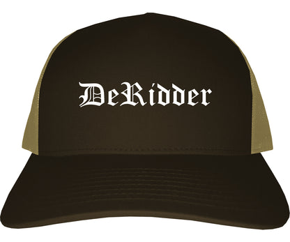 DeRidder Louisiana LA Old English Mens Trucker Hat Cap Brown