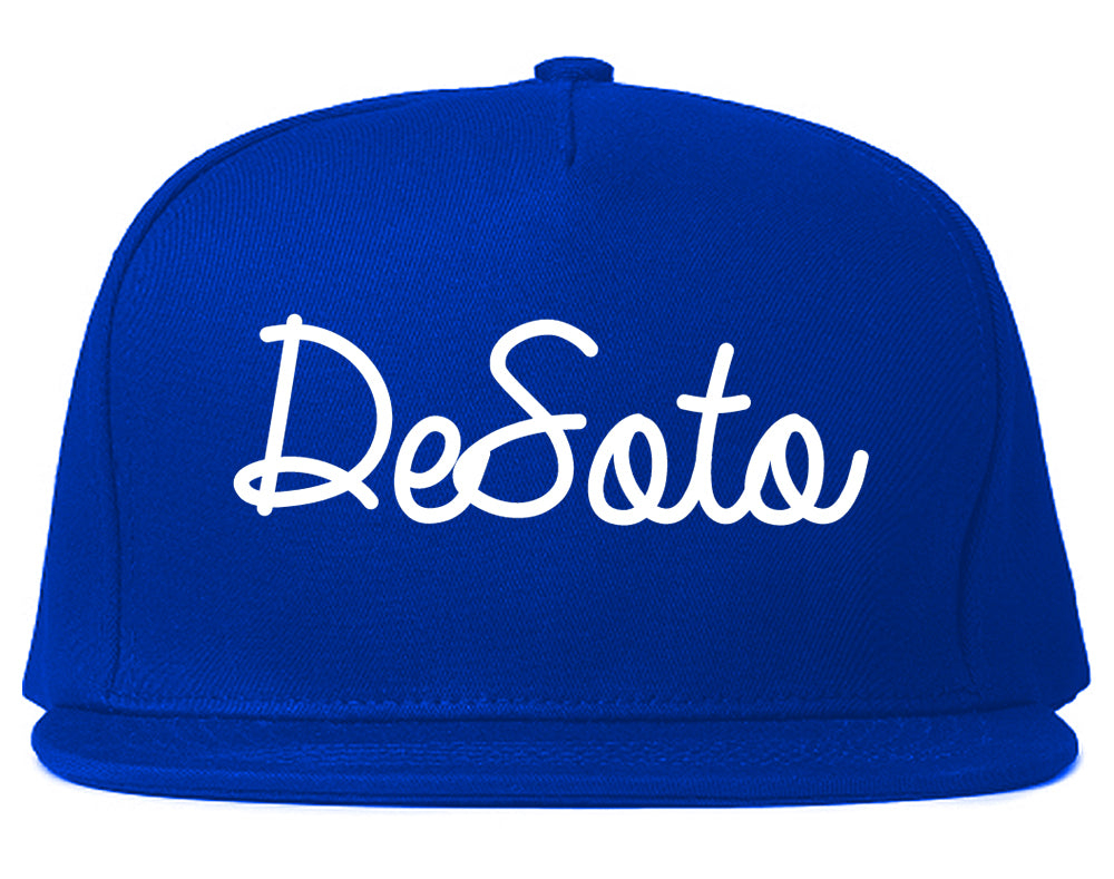 DeSoto Texas TX Script Mens Snapback Hat Royal Blue