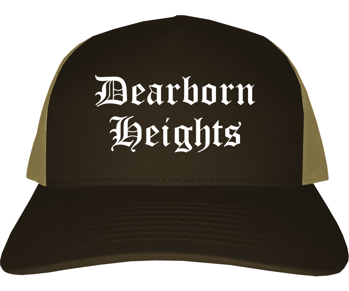 Dearborn Heights Michigan MI Old English Mens Trucker Hat Cap Brown