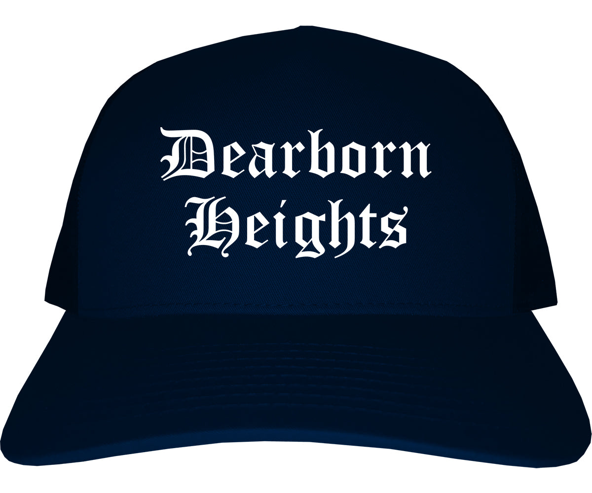 Dearborn Heights Michigan MI Old English Mens Trucker Hat Cap Navy Blue