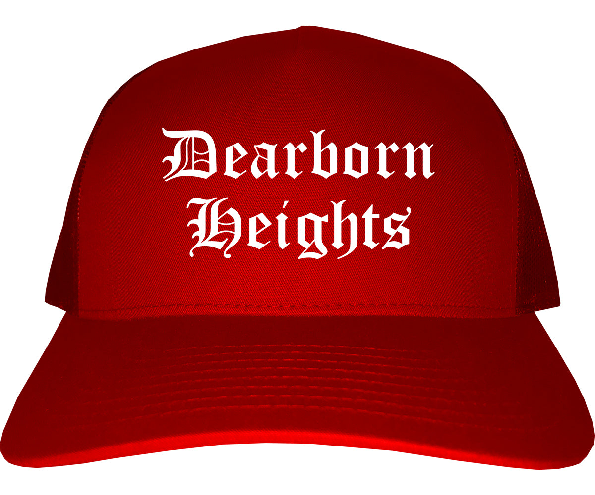 Dearborn Heights Michigan MI Old English Mens Trucker Hat Cap Red
