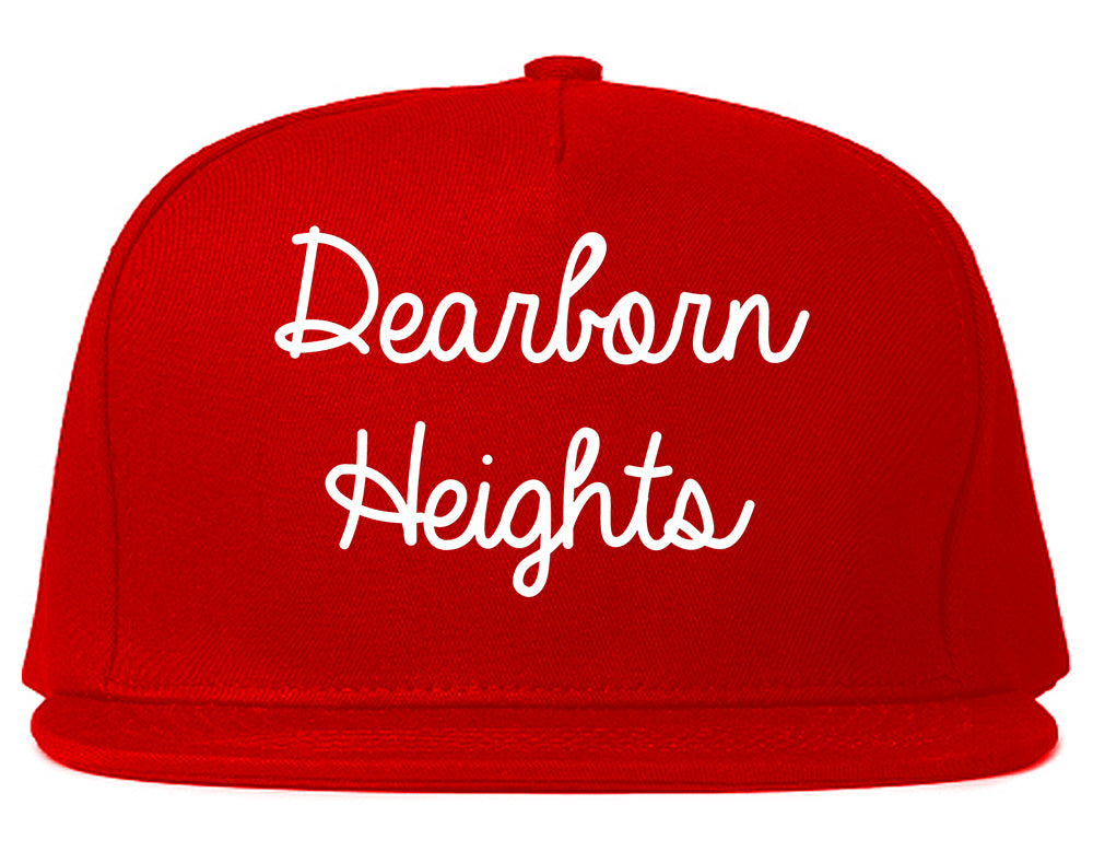 Dearborn Heights Michigan MI Script Mens Snapback Hat Red