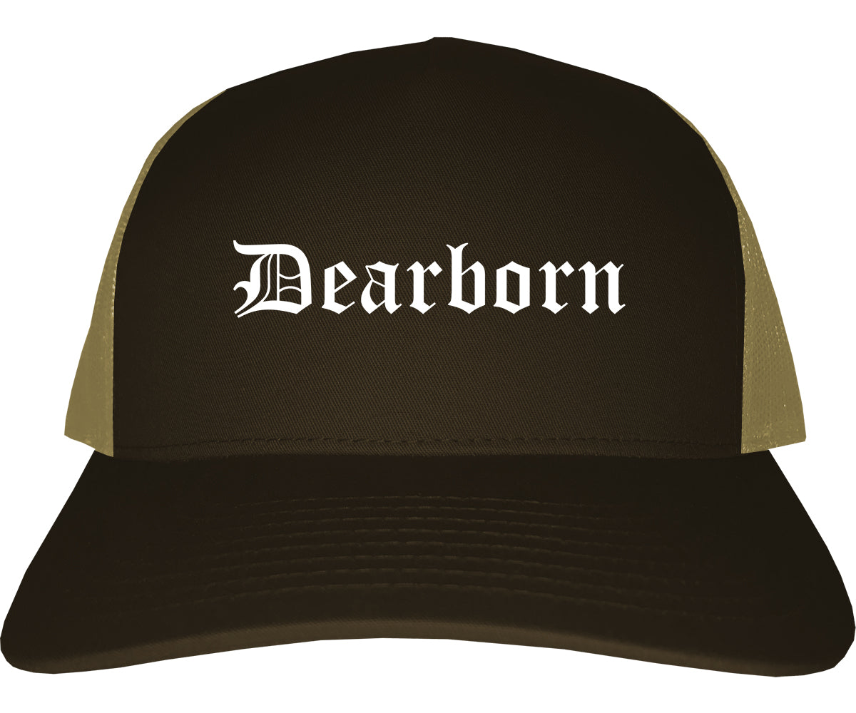Dearborn Michigan MI Old English Mens Trucker Hat Cap Brown