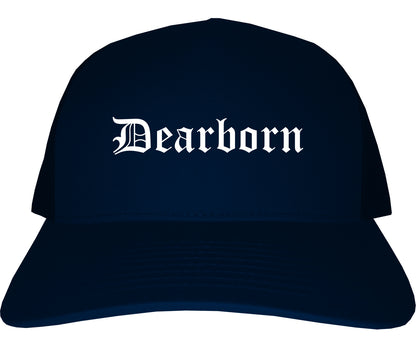 Dearborn Michigan MI Old English Mens Trucker Hat Cap Navy Blue