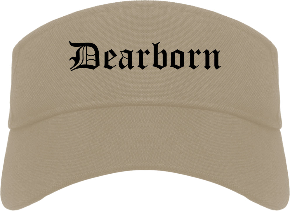 Dearborn Michigan MI Old English Mens Visor Cap Hat Khaki