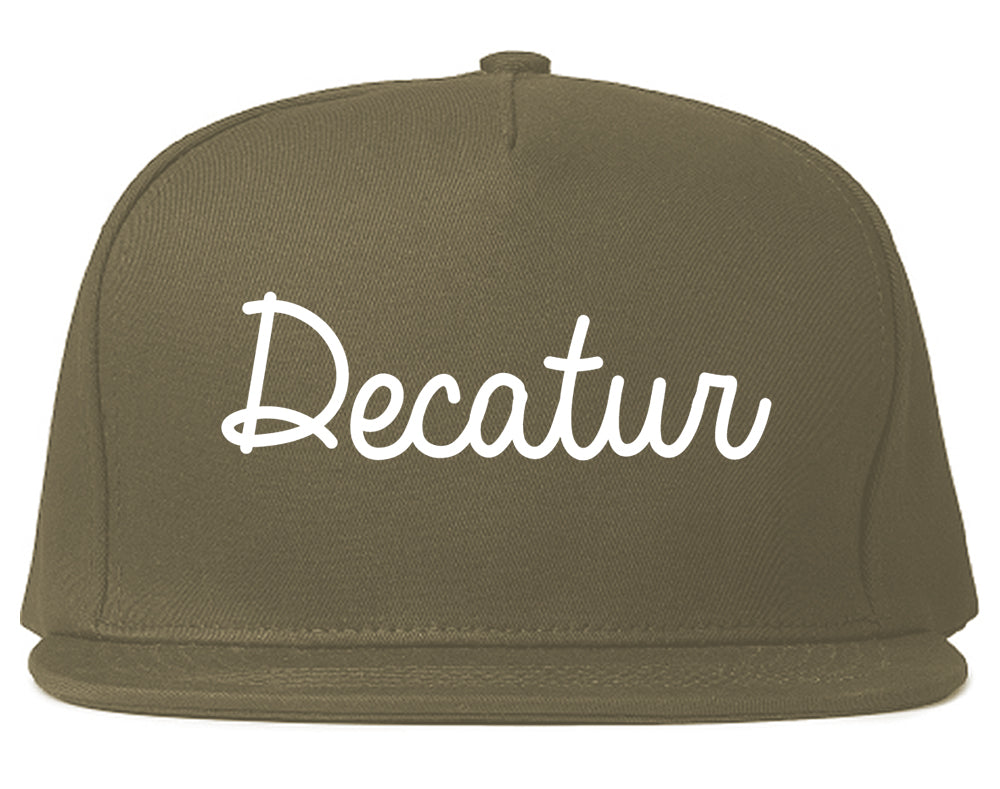 Decatur Indiana IN Script Mens Snapback Hat Grey