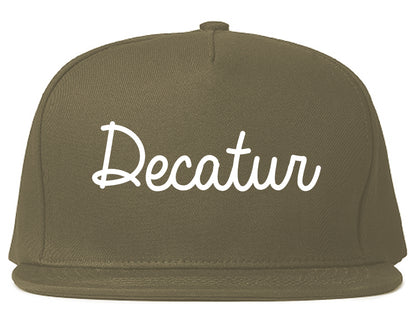Decatur Indiana IN Script Mens Snapback Hat Grey