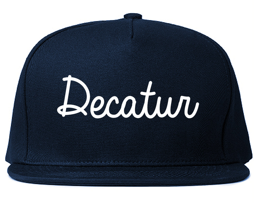 Decatur Indiana IN Script Mens Snapback Hat Navy Blue