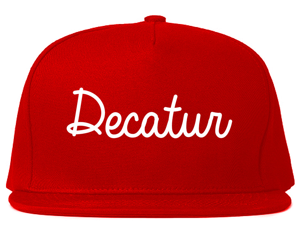 Decatur Indiana IN Script Mens Snapback Hat Red