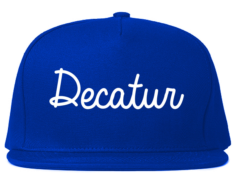 Decatur Indiana IN Script Mens Snapback Hat Royal Blue