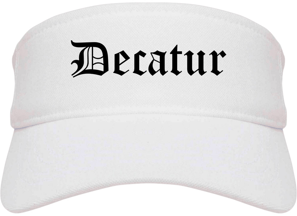 Decatur Texas TX Old English Mens Visor Cap Hat White