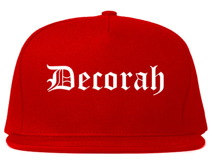 Decorah Iowa IA Old English Mens Snapback Hat Red