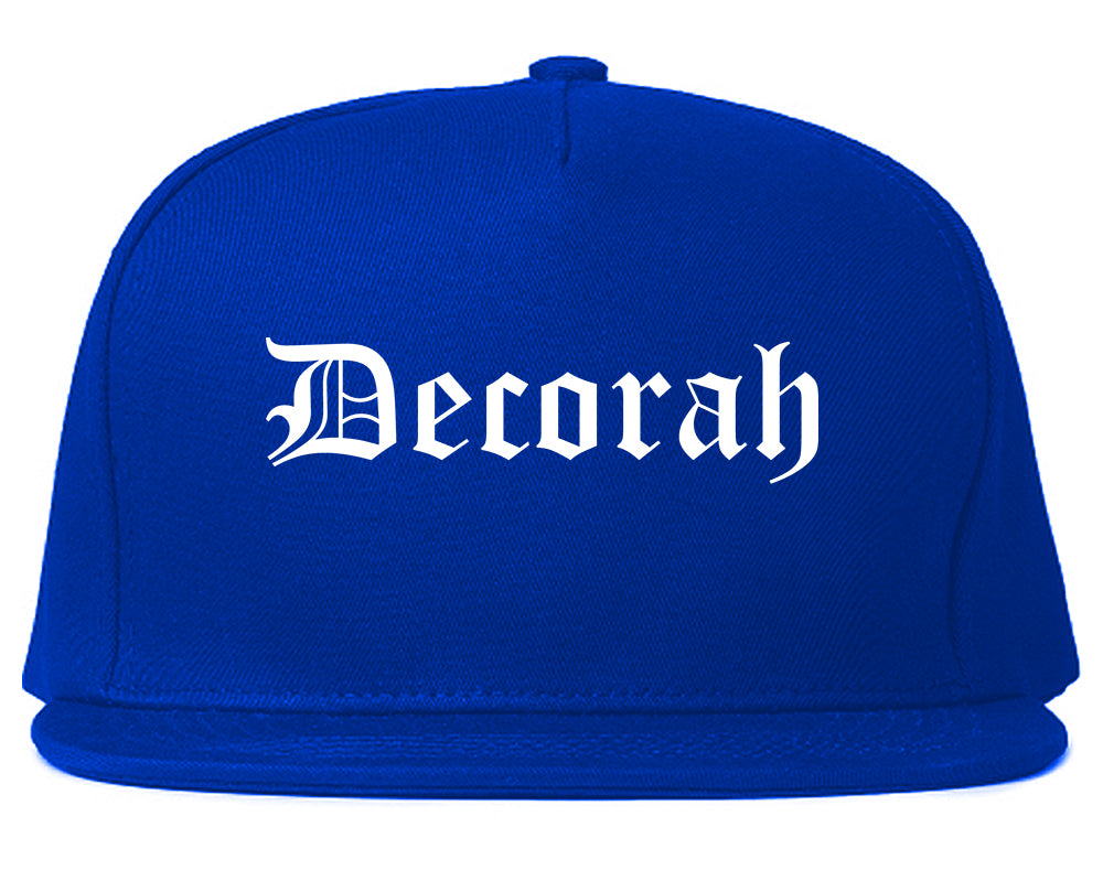 Decorah Iowa IA Old English Mens Snapback Hat Royal Blue