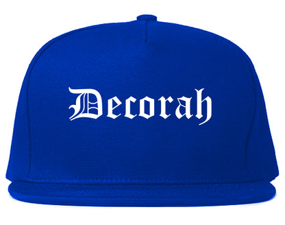 Decorah Iowa IA Old English Mens Snapback Hat Royal Blue
