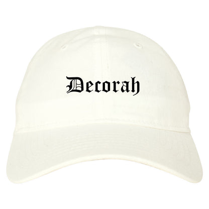 Decorah Iowa IA Old English Mens Dad Hat Baseball Cap White