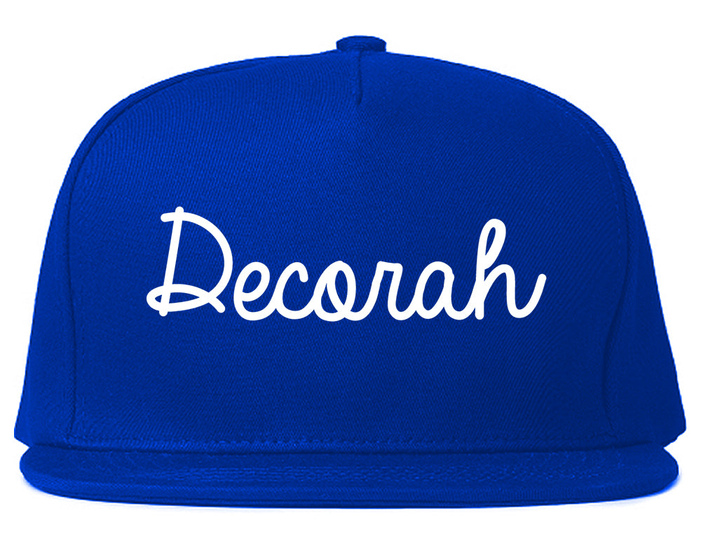 Decorah Iowa IA Script Mens Snapback Hat Royal Blue