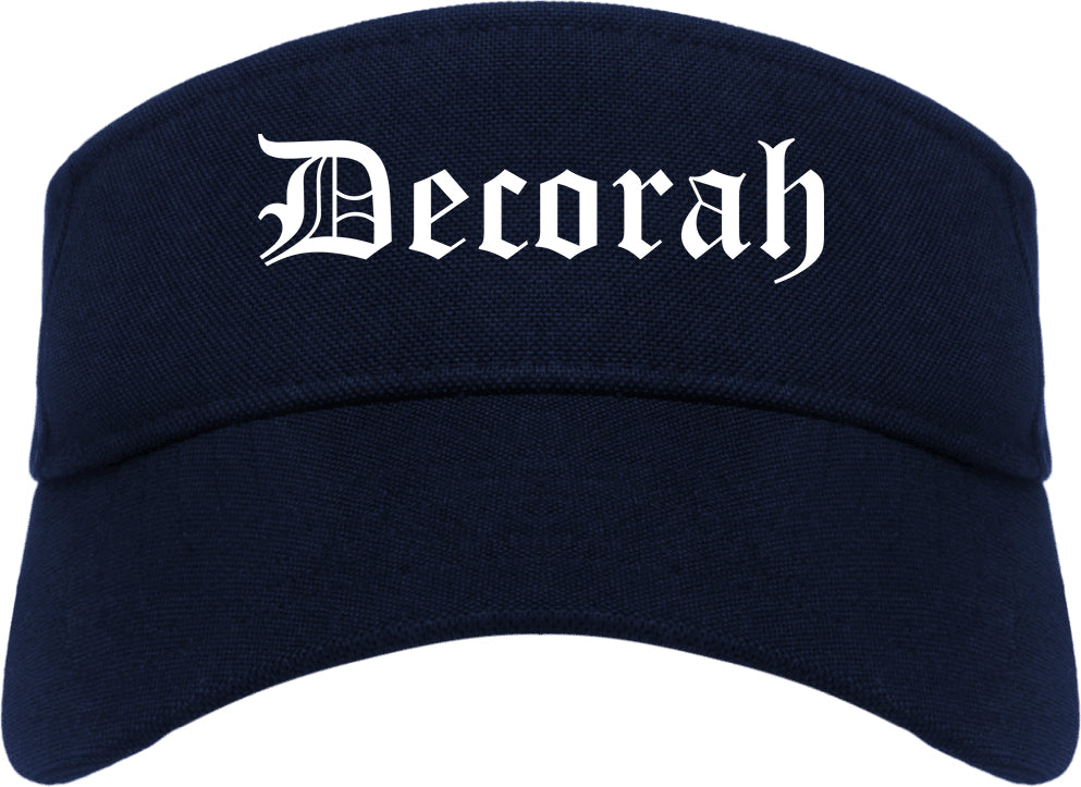 Decorah Iowa IA Old English Mens Visor Cap Hat Navy Blue