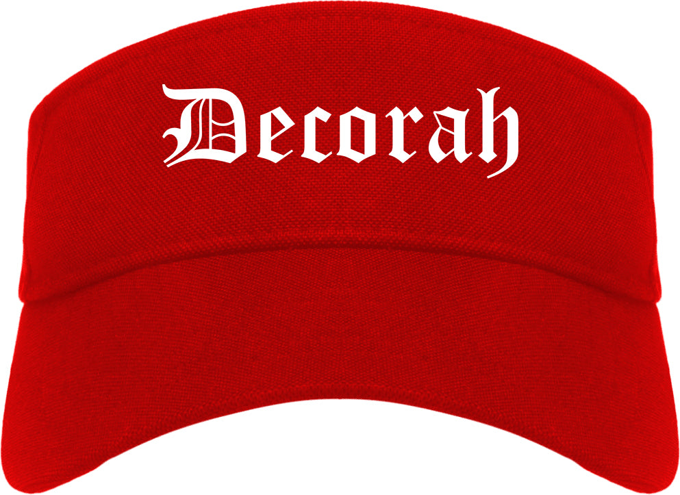 Decorah Iowa IA Old English Mens Visor Cap Hat Red
