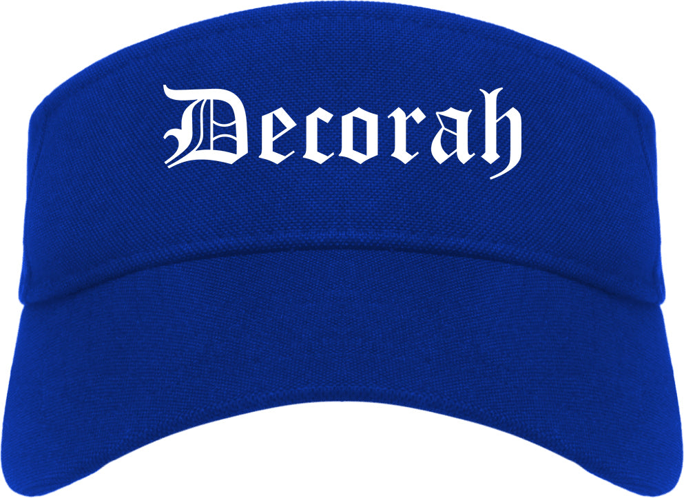 Decorah Iowa IA Old English Mens Visor Cap Hat Royal Blue