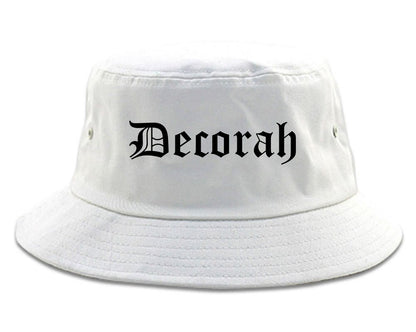 Decorah Iowa IA Old English Mens Bucket Hat White