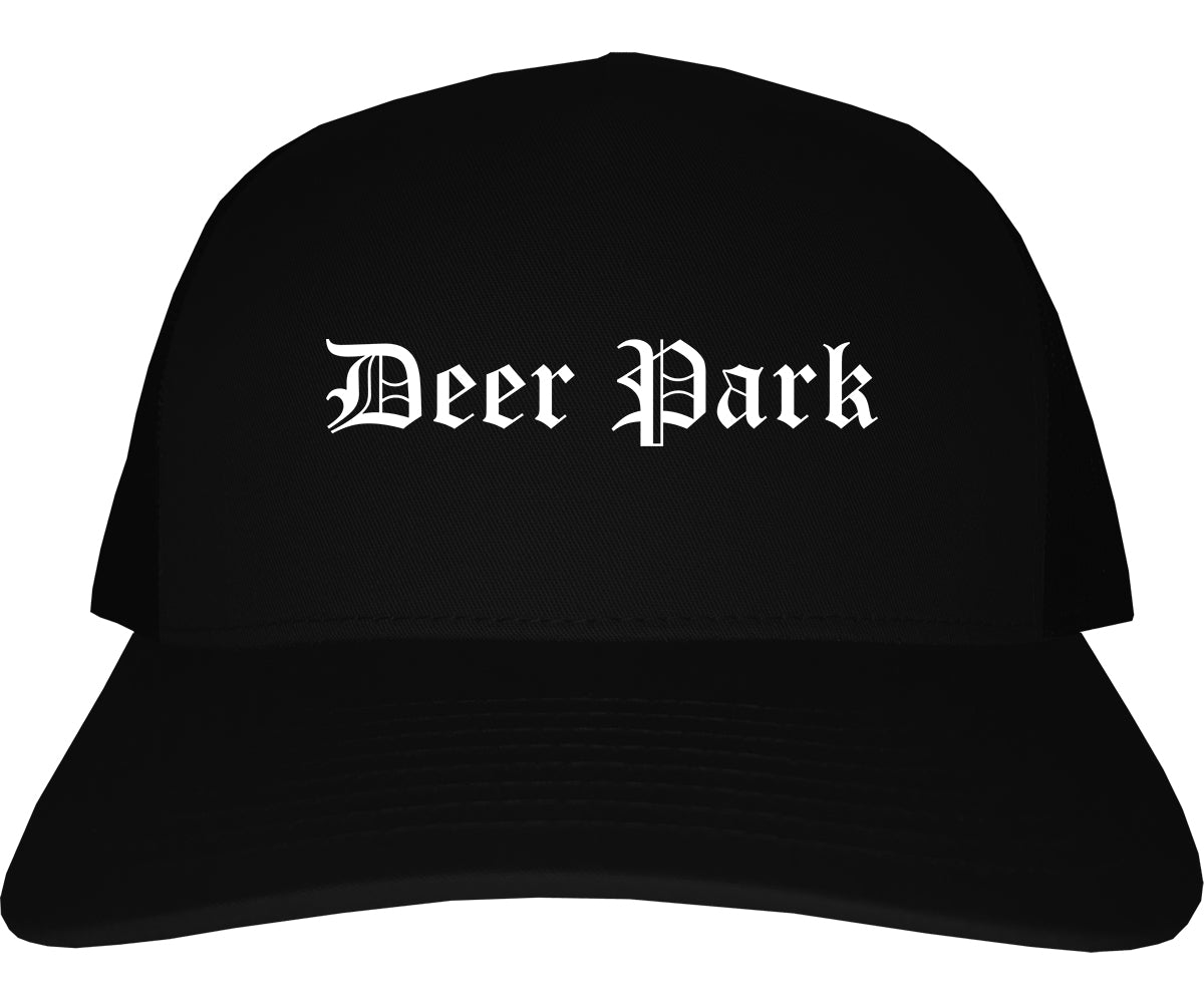 Deer Park Ohio OH Old English Mens Trucker Hat Cap Black