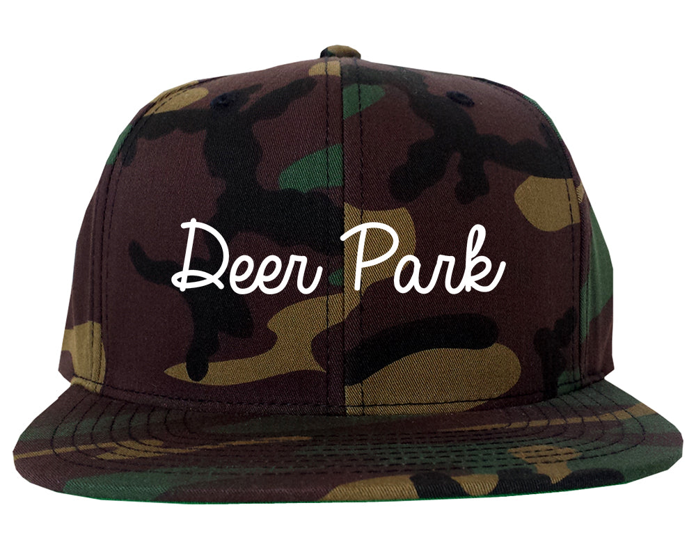 Deer Park Texas TX Script Mens Snapback Hat Army Camo