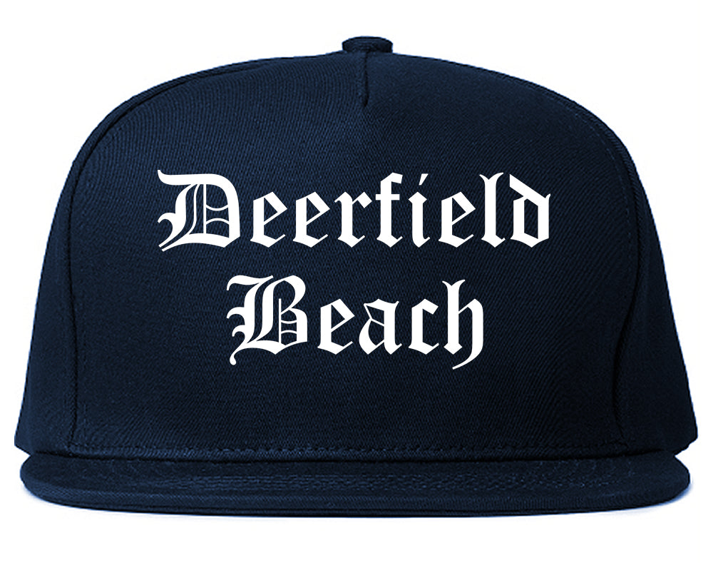 Deerfield Beach Florida FL Old English Mens Snapback Hat Navy Blue