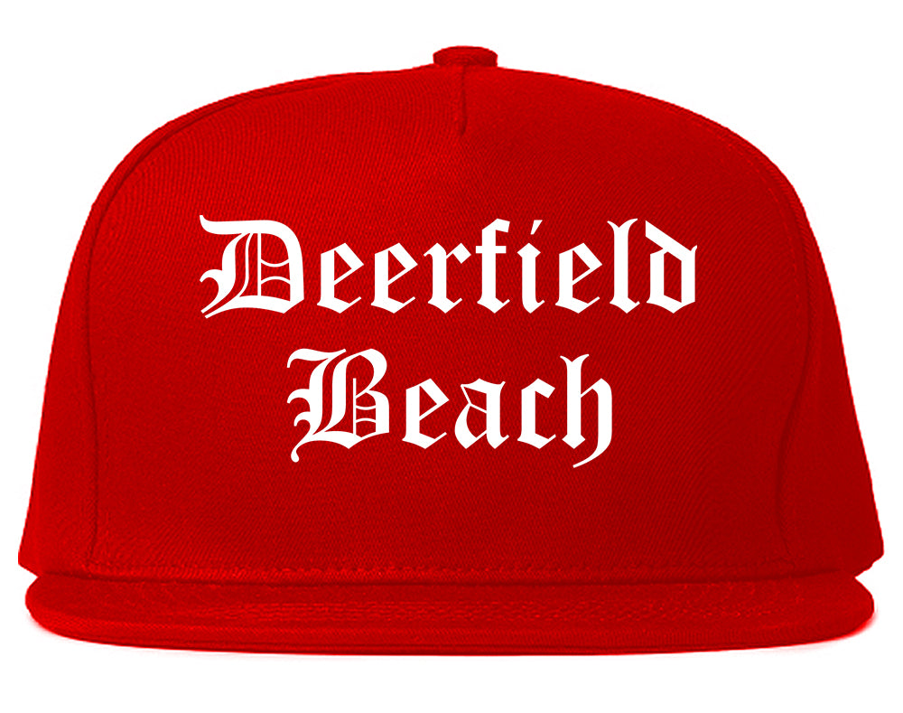 Deerfield Beach Florida FL Old English Mens Snapback Hat Red