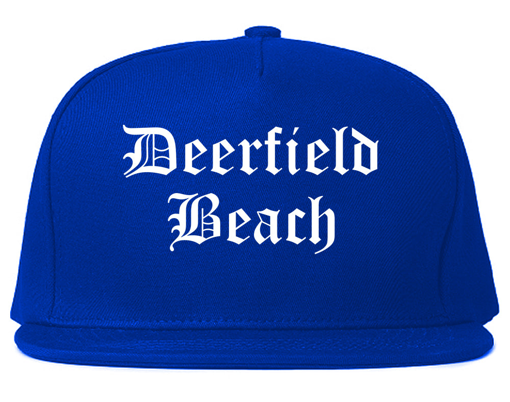 Deerfield Beach Florida FL Old English Mens Snapback Hat Royal Blue