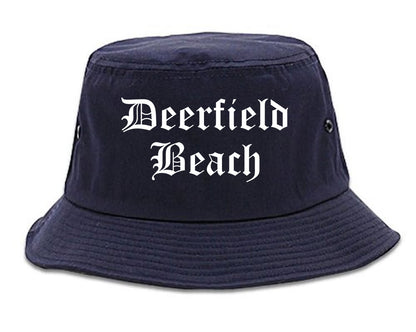 Deerfield Beach Florida FL Old English Mens Bucket Hat Navy Blue