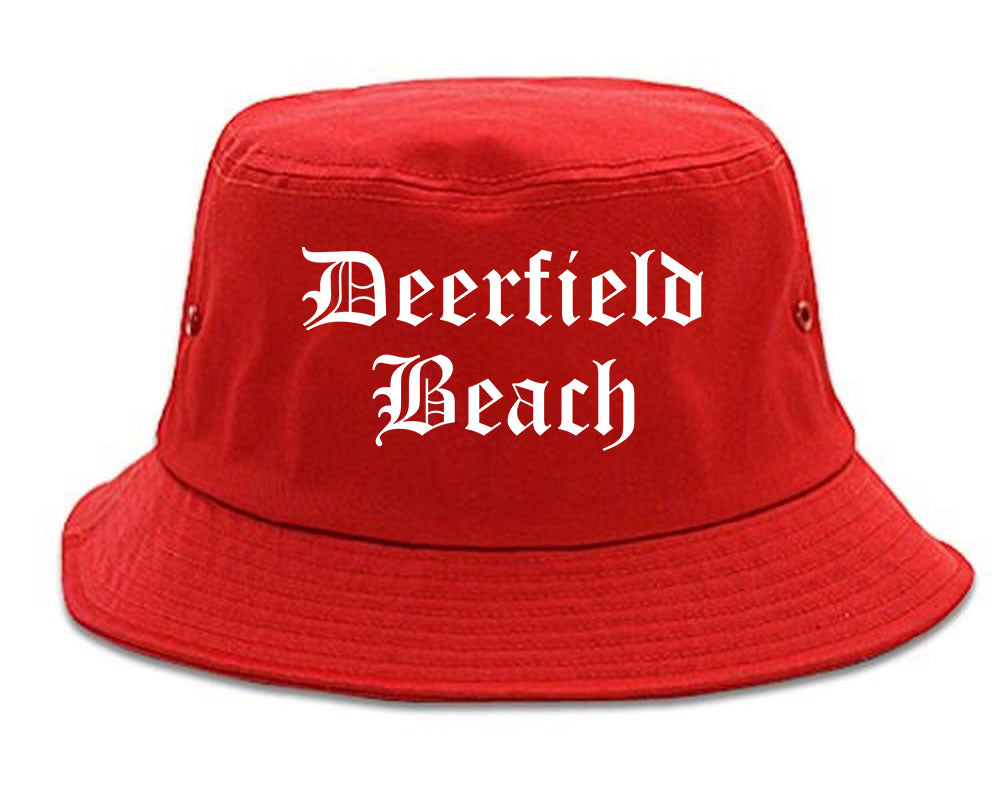 Deerfield Beach Florida FL Old English Mens Bucket Hat Red