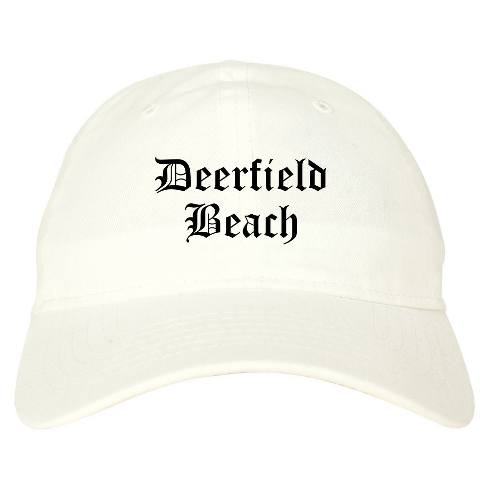 Deerfield Beach Florida FL Old English Mens Dad Hat Baseball Cap White