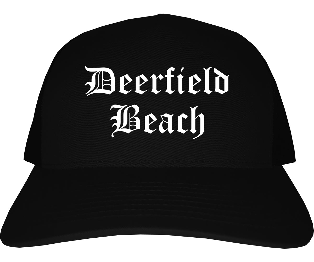 Deerfield Beach Florida FL Old English Mens Trucker Hat Cap Black