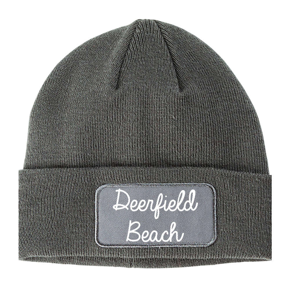 Deerfield Beach Florida FL Script Mens Knit Beanie Hat Cap Grey