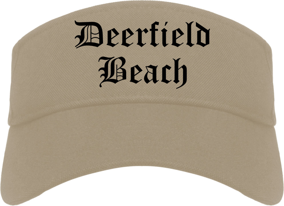 Deerfield Beach Florida FL Old English Mens Visor Cap Hat Khaki
