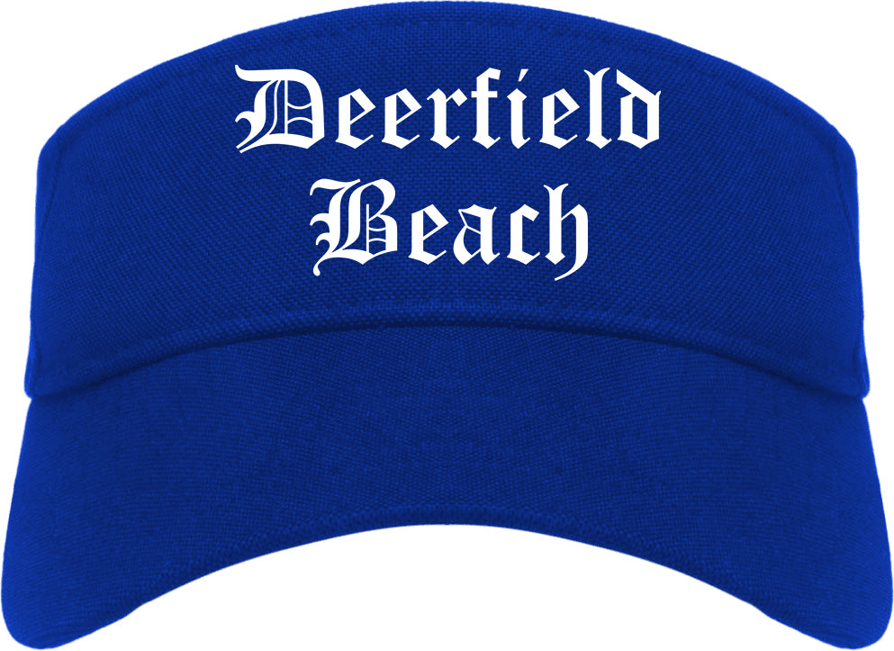 Deerfield Beach Florida FL Old English Mens Visor Cap Hat Royal Blue