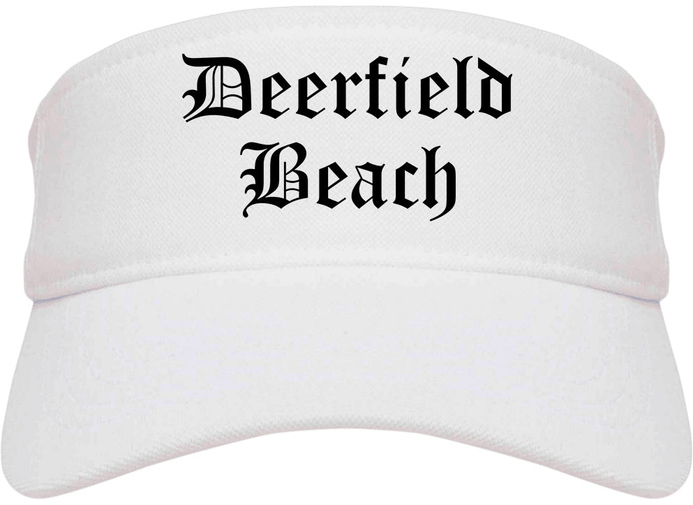 Deerfield Beach Florida FL Old English Mens Visor Cap Hat White