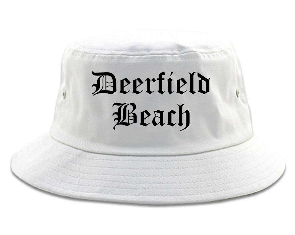 Deerfield Beach Florida FL Old English Mens Bucket Hat White