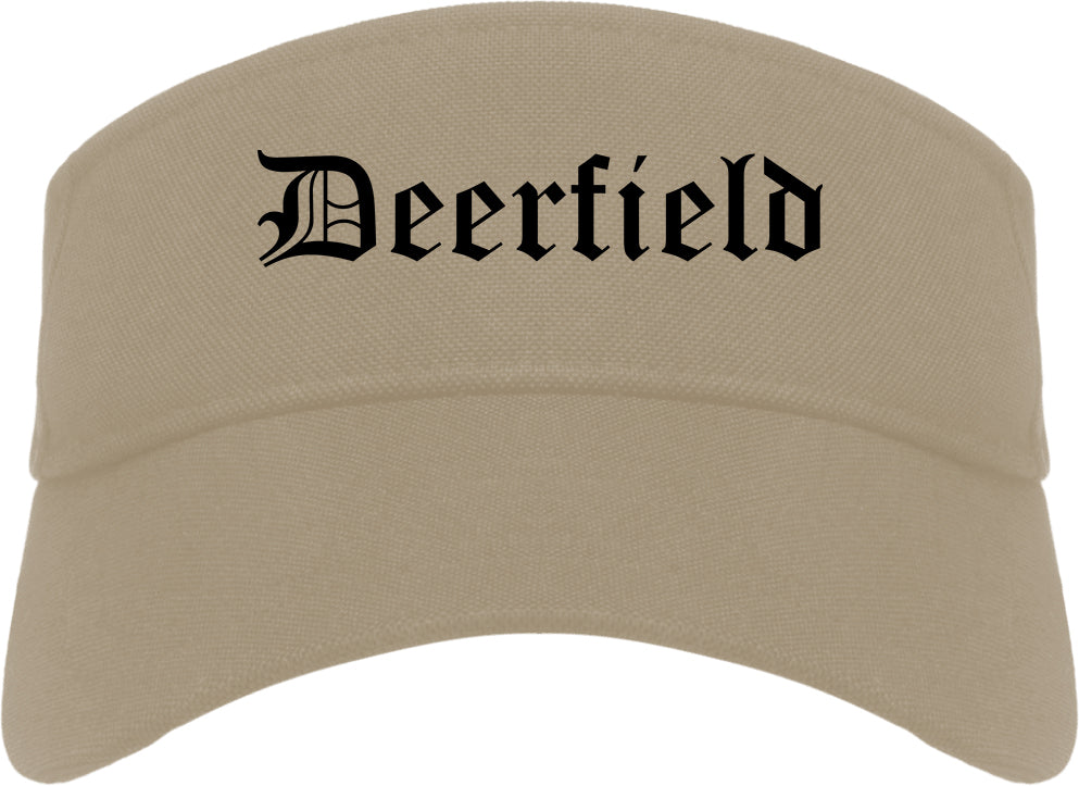 Deerfield Illinois IL Old English Mens Visor Cap Hat Khaki