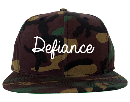 Defiance Ohio OH Script Mens Snapback Hat Army Camo