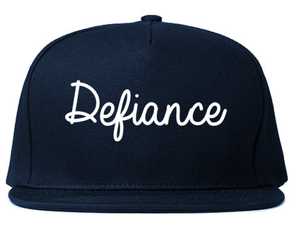 Defiance Ohio OH Script Mens Snapback Hat Navy Blue